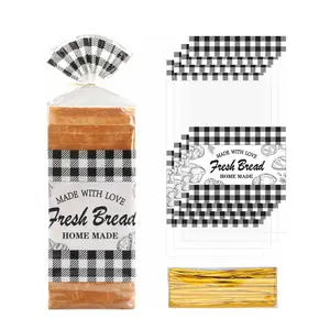 20 Pack Bread Bags for Homemade Bread with Twist Ties, Clear Plastic Bakery Bags with Black Plaid Design Perfect for Sourdough, Cookies, Rolls, Home Bakers Gift Packaging, Gift Package, Gift Wrapping Supplies