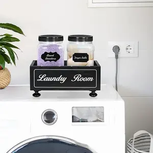 Laundry Pods Container Laundry Room Organization and Storage with 2 Plastic Jars, Spoon, Labels, Farmhouse Laundry Room Decor and Accessories for Laundry Pods, Detergent, Powder, Scent Booster