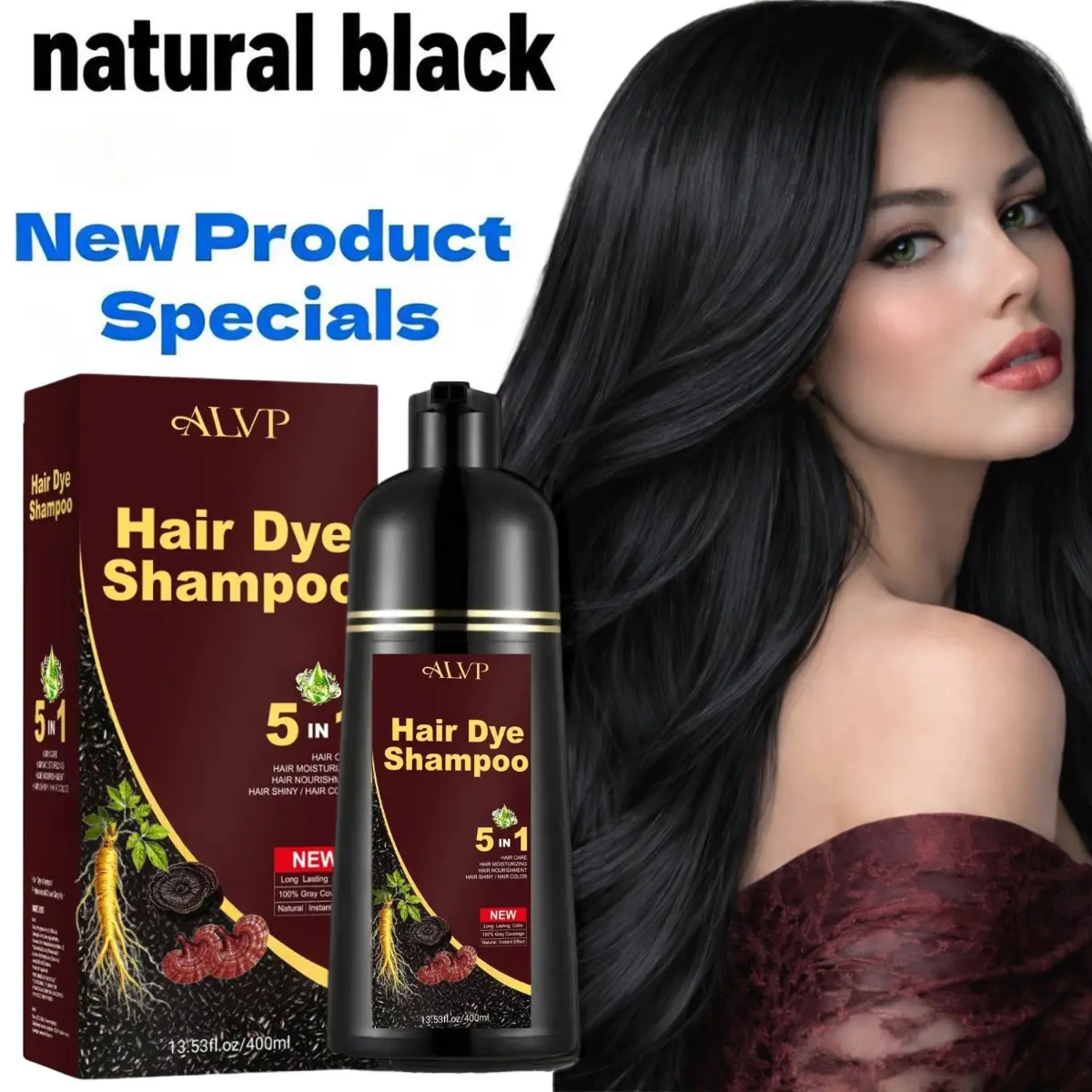 2026 ALVP  5-in-1  Dye Shampoo |  Gray Coverage | Nourishing & Long Herbal Hair Dye Ginseng outdoorfun woman natural
