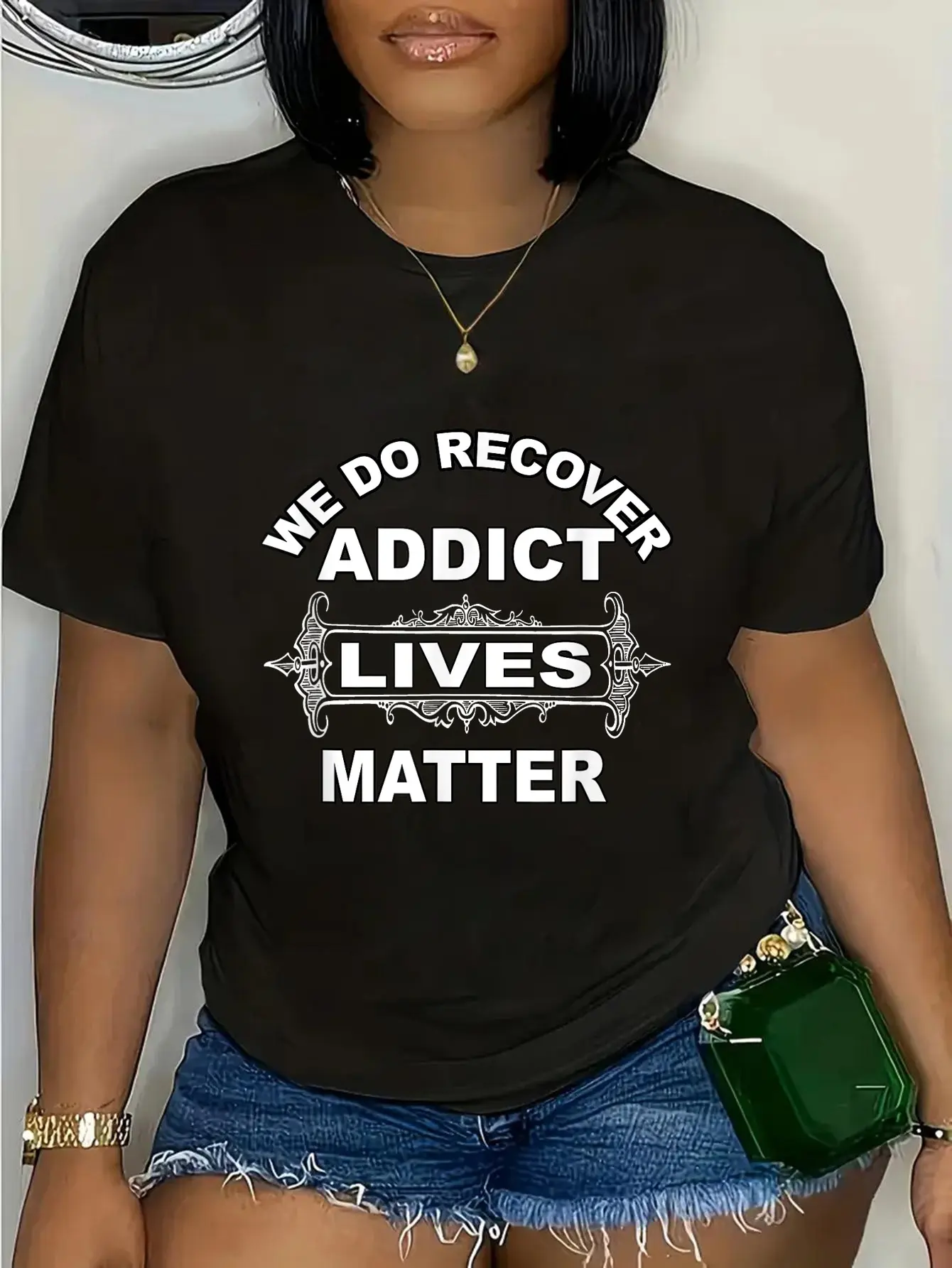 Women's 100% Cotton Casual Short-Sleeve Graphic T-Shirt - NA AA Narcotics Anonymous Support, Addict Lives Matter, Everyday Tops, Shortsleeve, Tshirt, Streetwear, Round Neck, Vintage, Playful Humor, Support Message