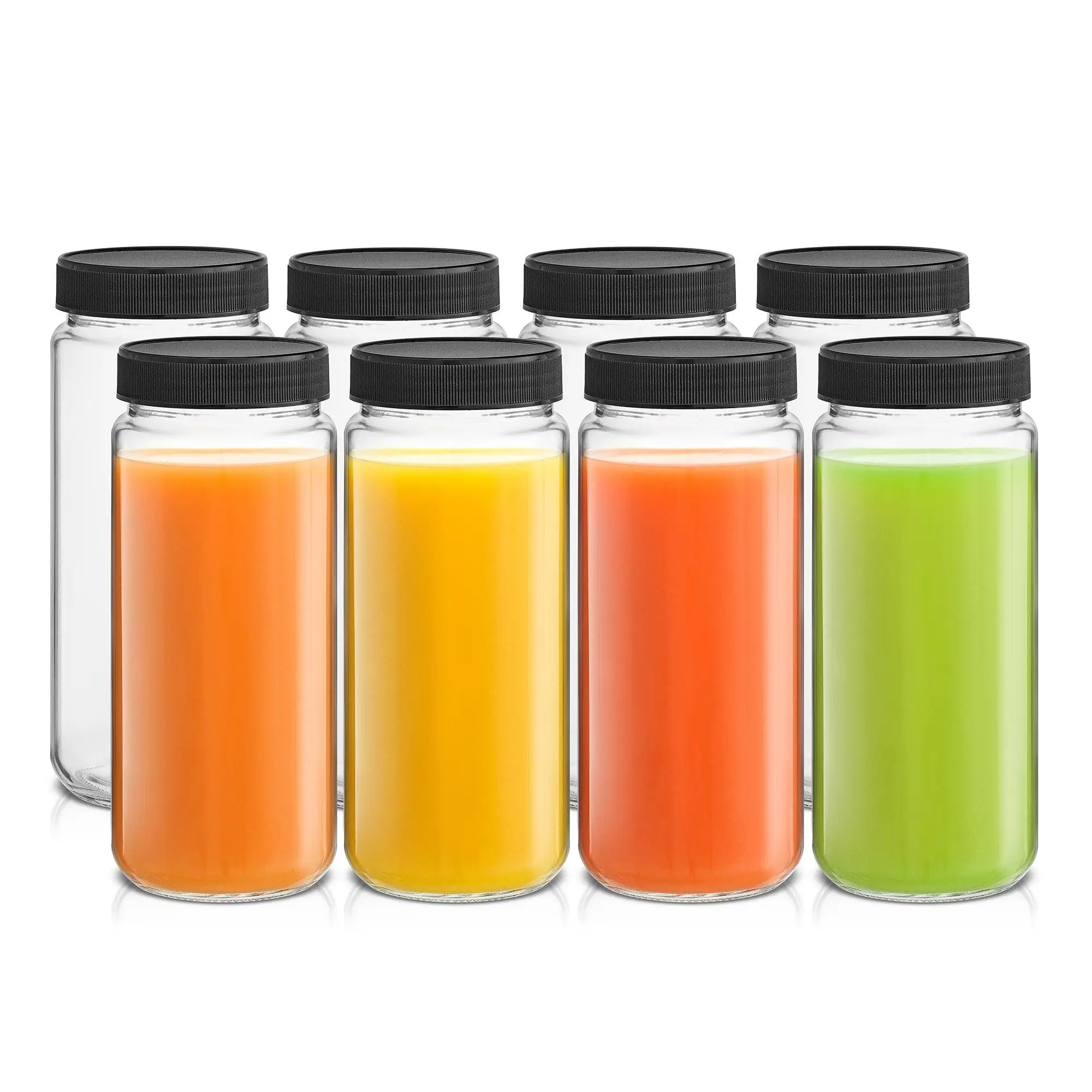 Reusable Glass Juice Bottles with Lids, Set of 8