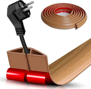 Floor Cord Cover Self Adhesive Cord Hider,10FT Cable Management, Extension Strip Protector for Wires, Prevent Cable Trips for Offices, Gyms, Exhibitions Cavity:0.39"(W) x 0.27"(H) Brown Wood