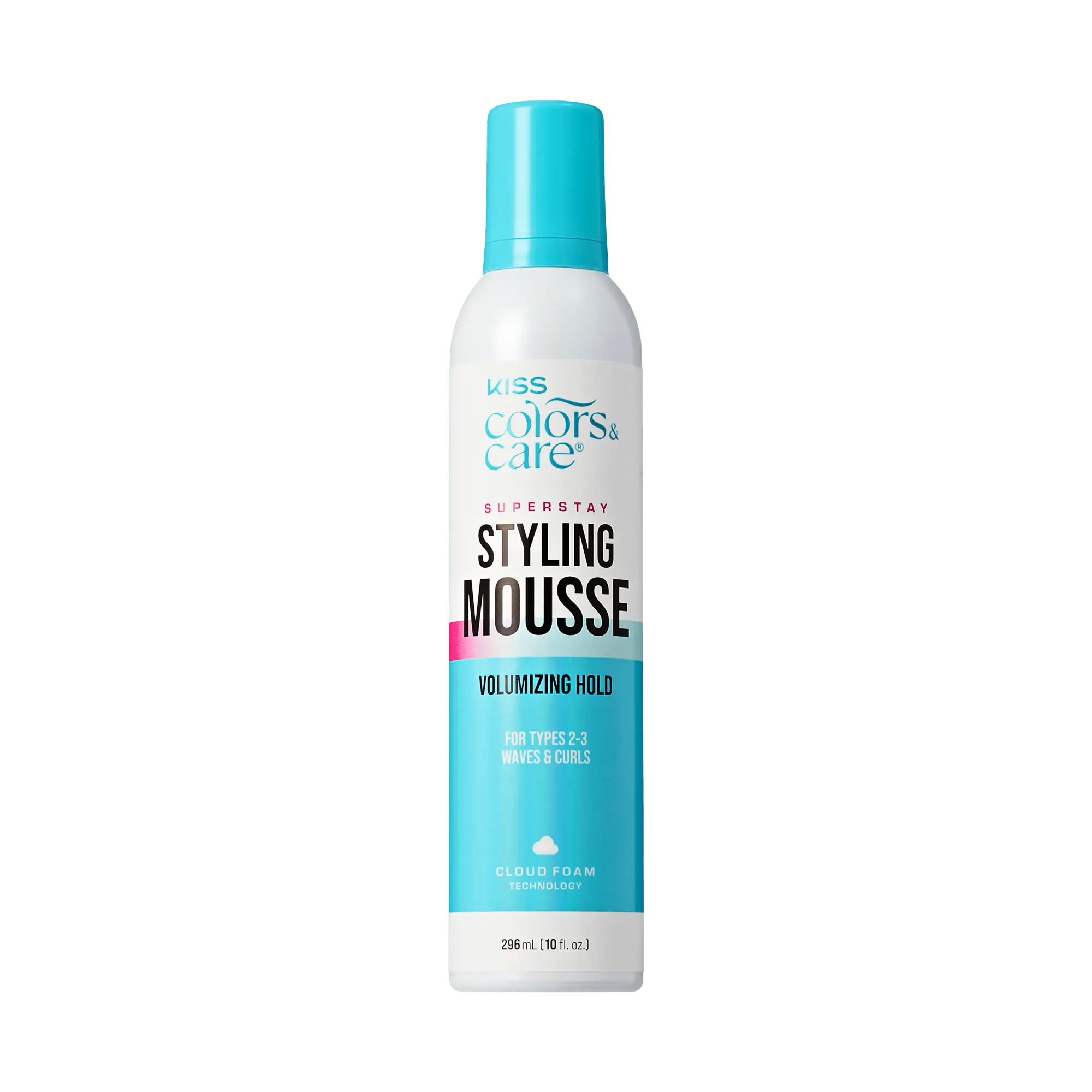 Kiss Colors & Care Super Stay Styling Mousse | Volumizing Hold, For Types 2-3, Waves & Curls, 10 oz, Hair Care