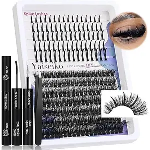 Fluffy Lash Clusters with Spike Manga Lash Clusters Kit Lash Extension with Lash Bond and Seal Lash Applicator Premade Individual Lashes Lashes Clusters Wispy Fairy Cluster Eyelashes Kit(80D,10-18mm)