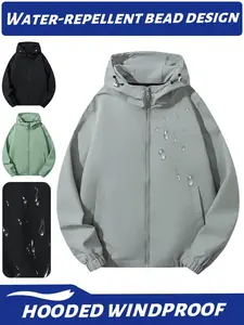 Unisex essential sporty hooded solid jacket—waterproof, sweat-wicking, breathable, long-sleeved with zipper design, ideal for casual wear and outdoor activities in spring, autumn, and winter. Sports work jacket