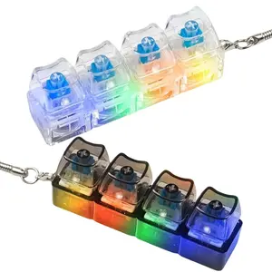 Glowing Keyboard Fidget Keychain, 4-In-1 Decompression Button, Stress Relief Fidget Gift, Black Transparent Color Small toy Gifts for kids  Adults friends Family members