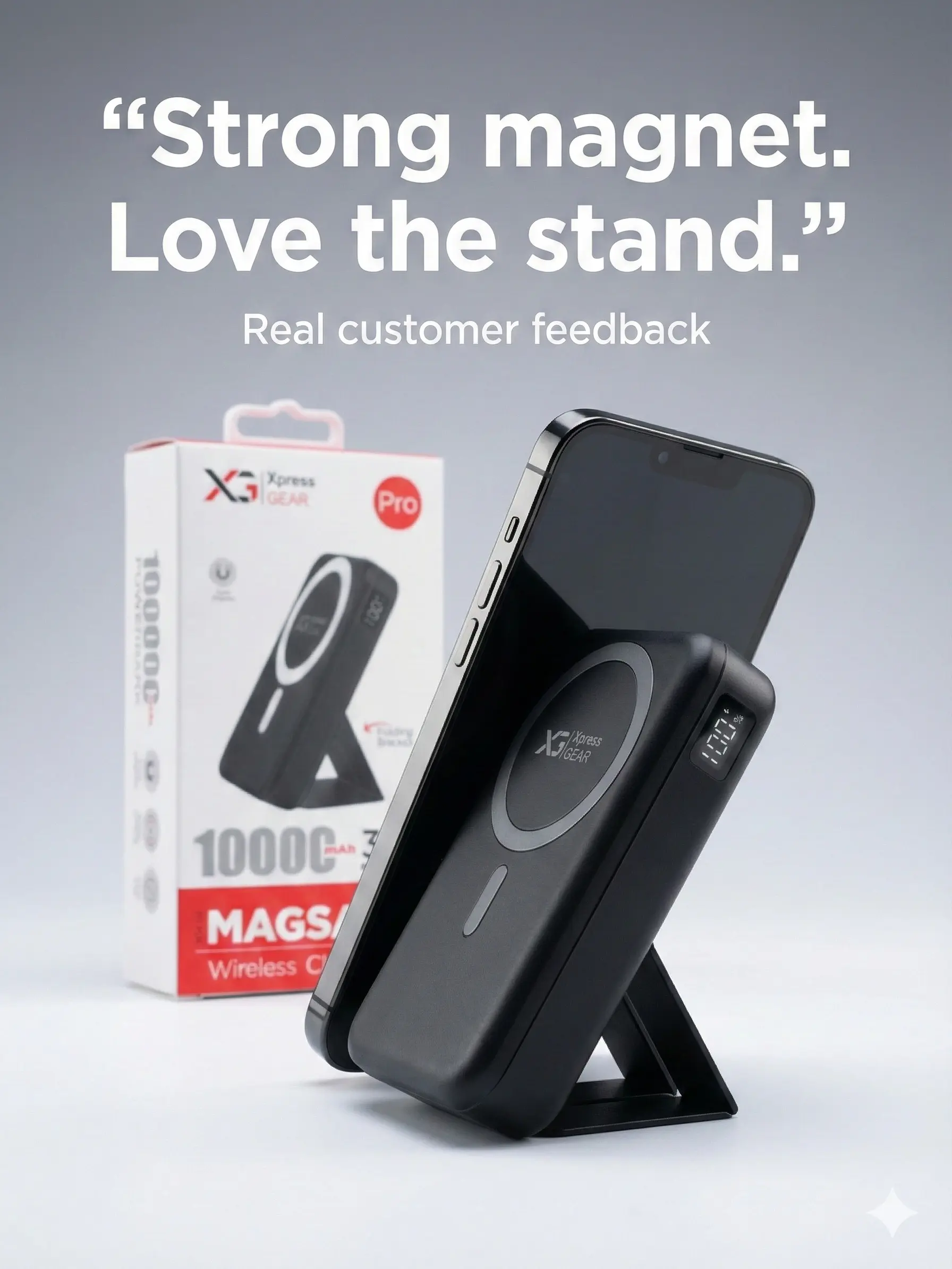 Xpress Gear Pro 10000mAh Magnetic Wireless Charger Power Bank with Kickstand USB-C PD & USB Output for Travelers and Students
