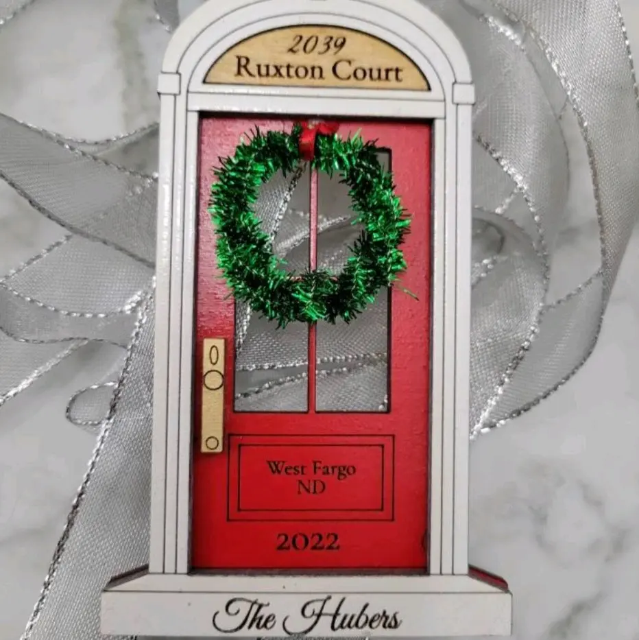 Custom front door christmas ornament, custom front door xmas ornament, address christmas gift, new house ornament, realtor gift for client, neighbor xmas gift