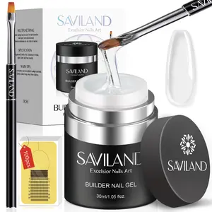 SAVILAND Builder Nail Gel with Air Cushion Design, Clear Hard Gel for Nails Extension Gel, Builder Base Nail Gel & Strengthener Gel Nail Art Manicure Set with 100pcs Nail Forms and Acrylic Brush Nail Care Nail Polish Cutics Cosmetic
