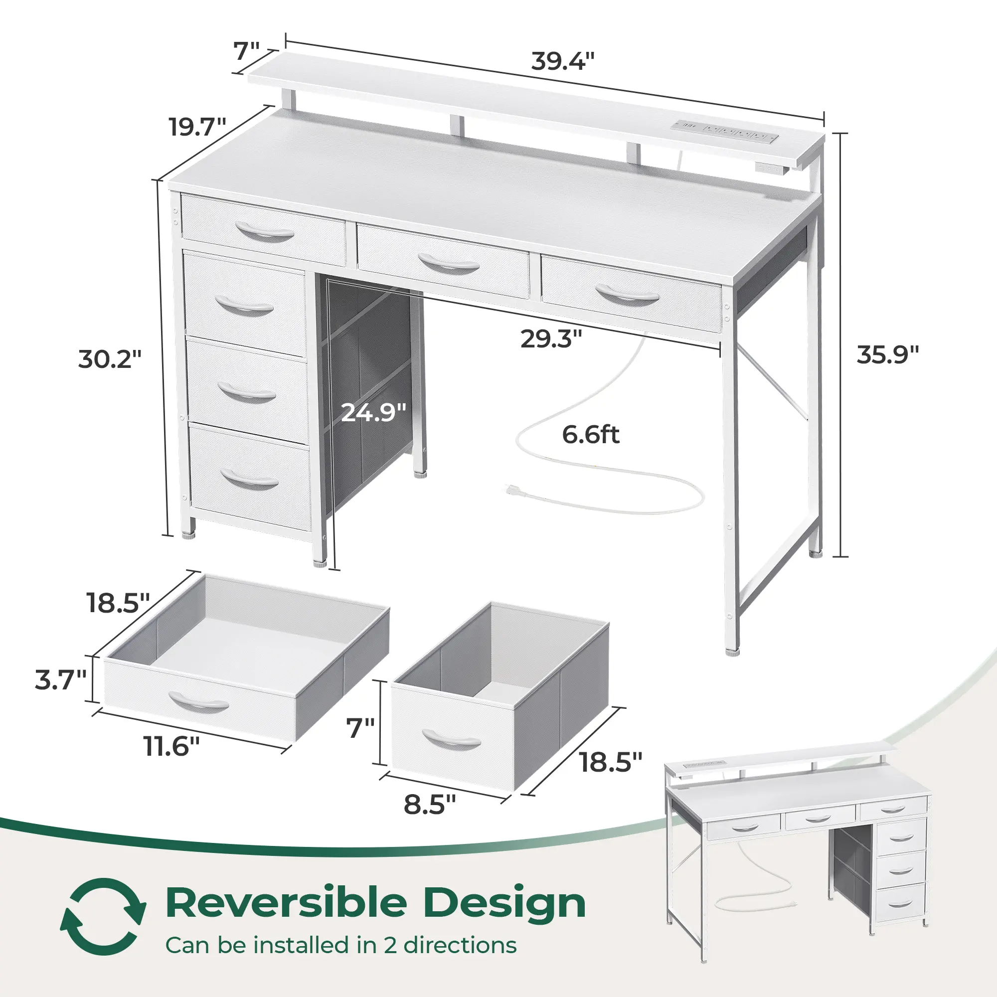6 Drawers 39 inch White
