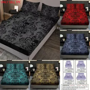 Skull Pattern Fitted Sheet Set, Easy Wash & Wrinkle Resistant, Modern Style Bedding, Dark Trendy Vibes, Effortlessly Maintained, Bed Sheet Sets