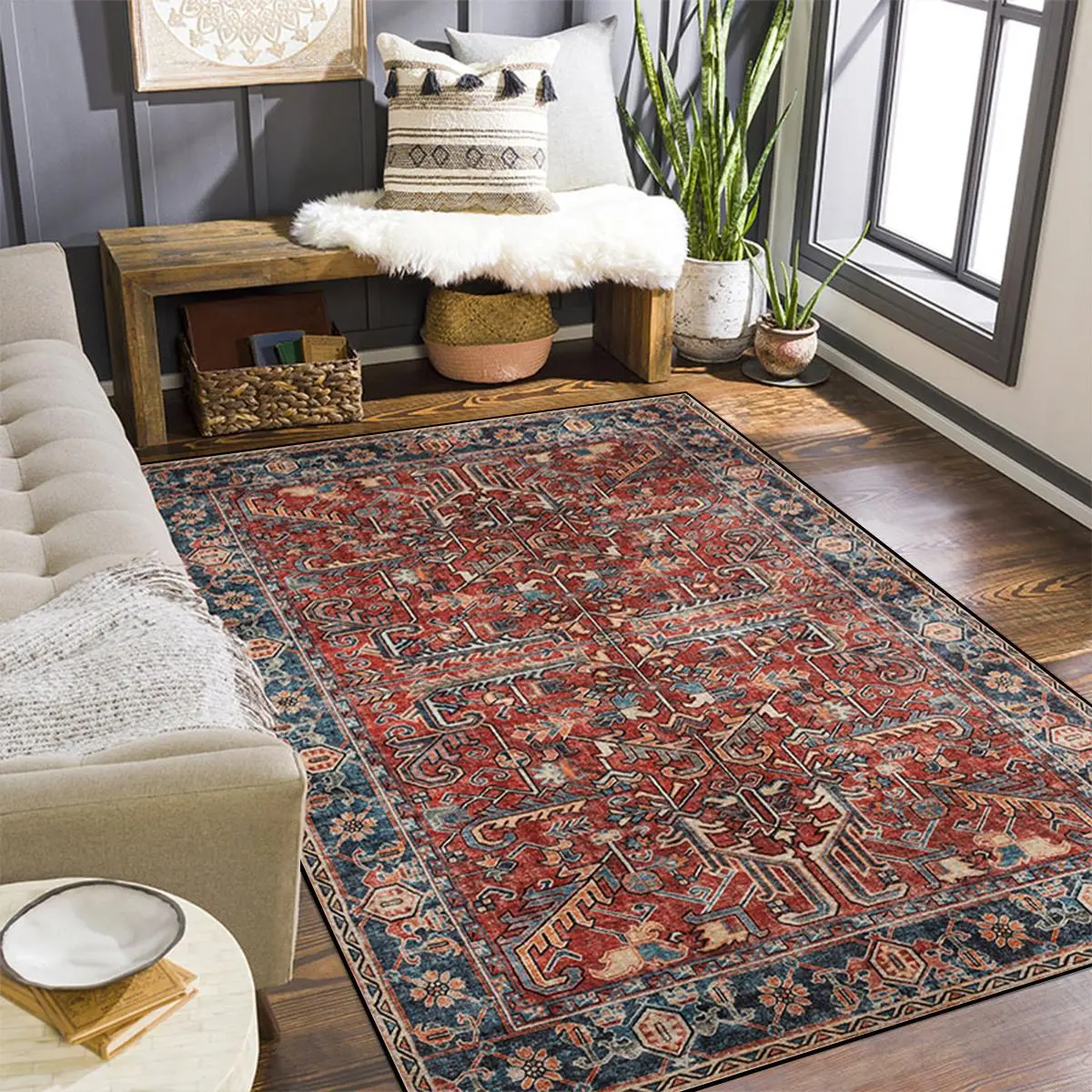 Vintage Persian Pattern Rug, 1 Count Non-slip Soft Plush Floor Mat, Rectangle Indoor Area Rug for Living Room Bedroom Home Decor, Decorative Rug, Boho Persian Rug, Machine Washable Rugs