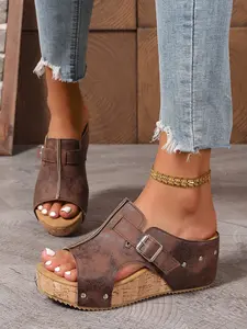 Women's Fashion Wedge Shoes, Trendy Sandals, Evafoam Cushion Insole, 2.5 Inch Heel, Lightweight Comfort, All-Day Wear, Velcro Closure, Anti-Slip, Summer Daily Use