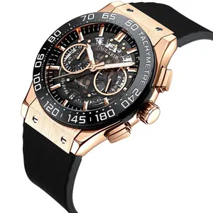 Luxury Watch for Men Chronograph Skeleton Ceramic Bezel Blue Luminous Automatic See Through Rose Gold Titanium Rubber Quartz Wristwatches