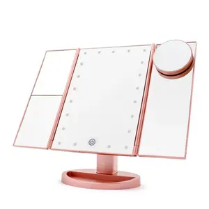 Women's Lighted Makeup Mirror - Adjustable Brightness, Touch Screen, 1x/2x/3x/10x Magnification, Bathroom-Use, Ideal Gift Option