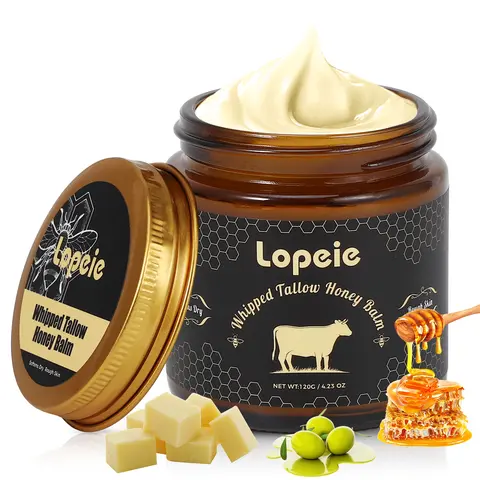 Lopeie Whipped Grass-Fed Beef Tallow Honey Balm - 4 Oz,Moisturizing Cream for Soft, Smooth Skin - Unscented Handmade All-Natural Moisturizer - Hydrating, comfort, moisture boost cream, luminous firming cream, body care, hydrating dry skin