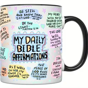 My Daily Christian Mug 15oz with Bible Verse and Scripture for Christmas & Halloween Birthday Gift Jesus Christ Bible Positive Ceramic Classic Beverage Cup Modern Solid Floral Pattern
