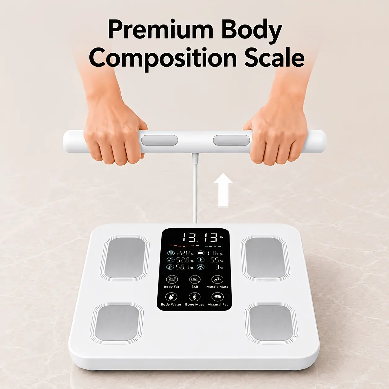 Body Composition Scale with Handheld Sensor, Digital BMI And Body Fat Monitor, Muscle Mass And Body Water Tracking, LED Display Weight Scale for Home Fitness