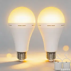 Emergency Rechargeable LED Light Bulbs 60W Equivalent, Warm White 3000K Battery Operated Bulb E26 Base, Backup Light Bulb Long Lasting for Lamps, Power Outage, Sconces, 2 Pack