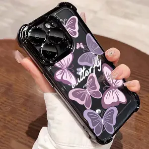 A brand new purple butterfly electroplated phone case, TPU anti-drop full protection case with electroplated frame, suitable for iPhone 17/16/15/14/13/12/11 PRO PROMAX PLUS AIR X XSMAX, is an ideal gift for friends and family, SJQNDD141