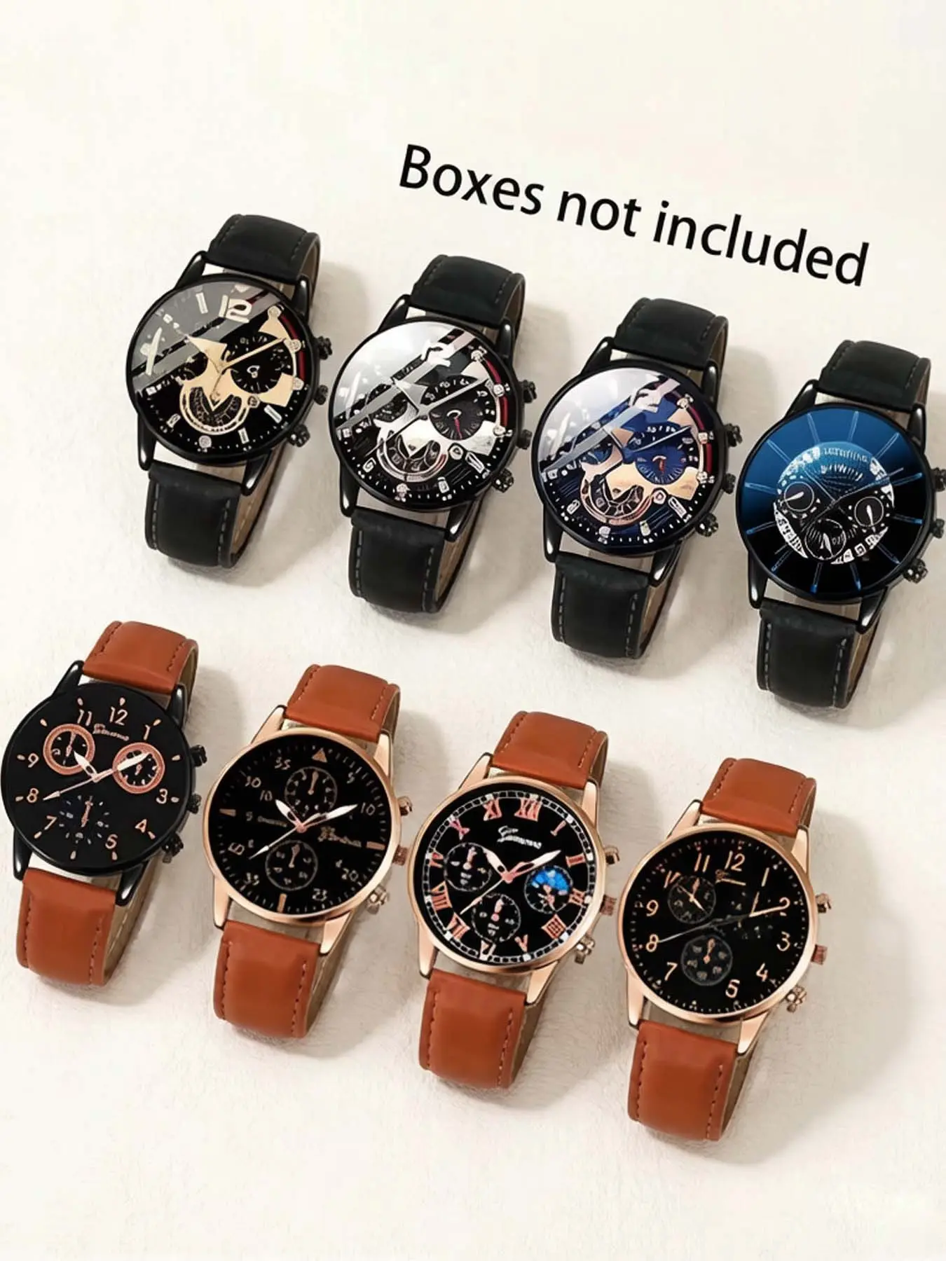 8 pieces/set Fashion Belt Business Men's Watch Multi functional Quartz Watch Analog Quartz Watches Leisure Sports Men's Watch Set Casual Wristwatch Set Analog Wristwatches