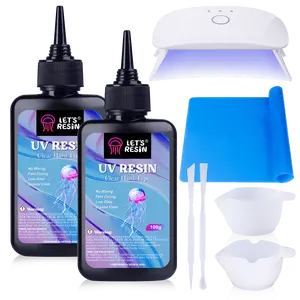 UV Resin with Light,Upgraded 200g Crystal Clear&Low Odor,UV Light,Silicone Mat,Ultraviolet Epoxy Resin Hard, Starter Kit for Jewelry,Craft Decor