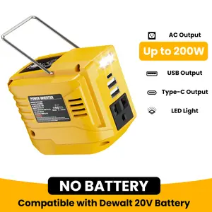 【No Batteries】200W Power Inverter for Dewalt 20V Battery DC 2OV to AC 110-120V, For Milwaukee M18 Battery, Portable Power Station Generator, Charger Adapter Battery Powered, For Makita 18V Battery Inverter (Battery NOT Included)