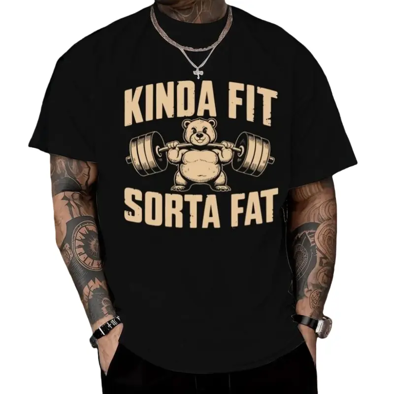 Women's Funny Weightlifting Bear Graphic T-Shirt - Cotton Heavyweight Oversized, Crew Neck Shortsleeve, Soft Breathable, Classic Fit Workout Style Gym-Themed Casual Top, Graphic T Shirts, Tshirt, Workout Style Women's T-Shirts