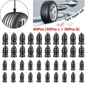 60Pcs Tire Repair Screws Plugs, Self-service Tyre Repair Vacuum Rubber Nails Kit for Car/Motorcycle/Truck/Tractor Puncture Fast Tyre Repair Supplies Tire Patch Repair Kit