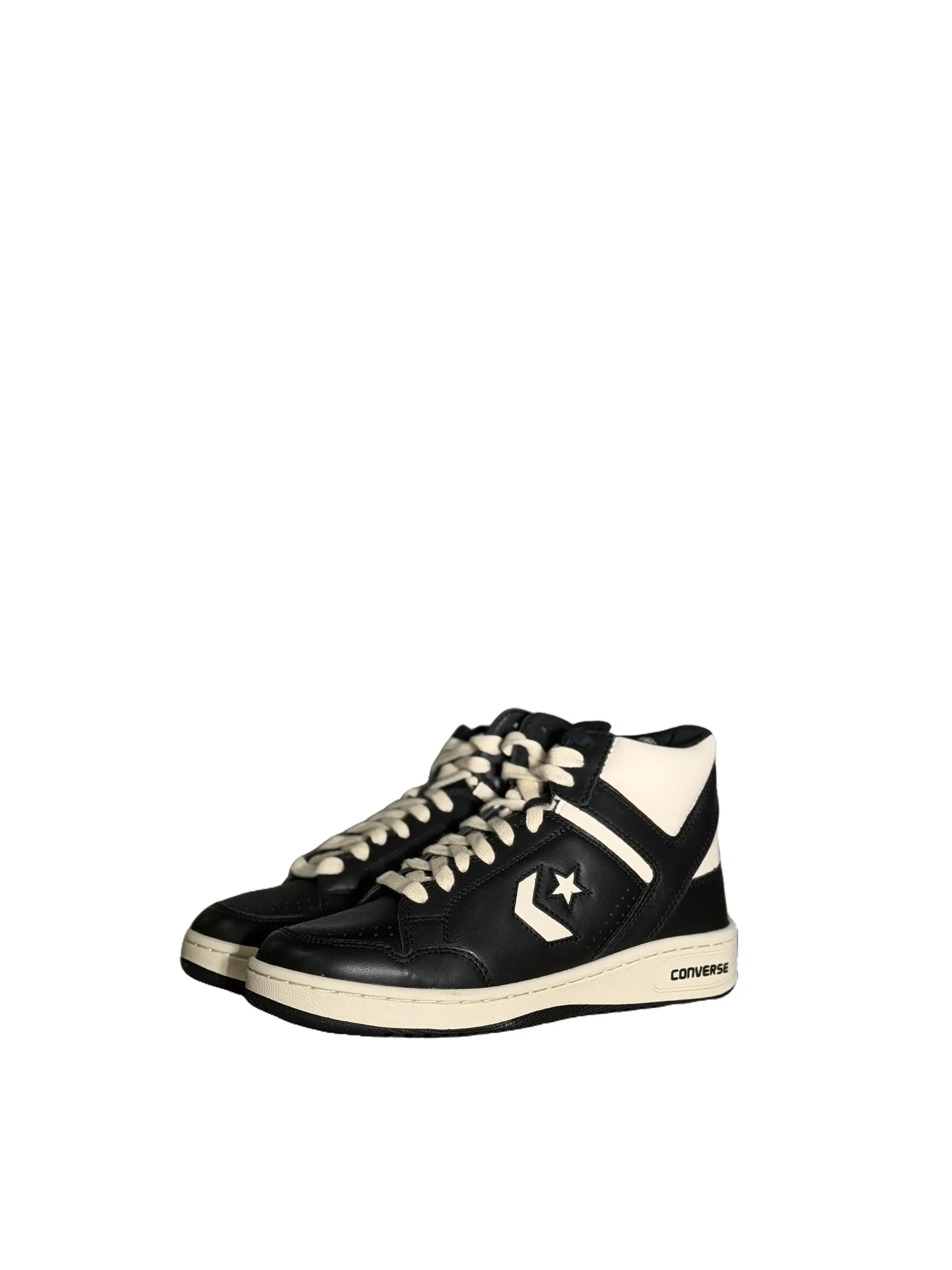 Converse Weapon OG Mid, Vintage-Style Mid-Top Sneaker in Premium Leather, Black & White Casual Footwear with Cushioned Sole, Retro Style, All Seasons, Classic, Lace-Up, Round Toe, Rubber