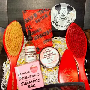 360 Waves Red Rebels Box Set - Includes Cartoon Crown Patch, Red Medium-Bristle Long-Handle Brush, Soft-Bristle Pointed Crown Brush, Strawberry Shortcake Shampoo Bar & Haircare Styling Products