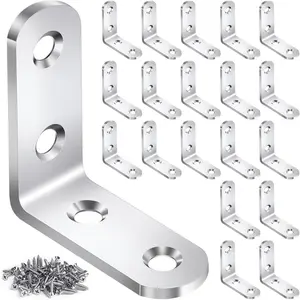20 count L Bracket Corner Brace Sets, Stainless Steel L Brackets for  Shelves, 90  Right Angle Bracket with 80 Screws, Metal Corner Brackets for Furniture Cabinet Drawer Chair (1.57x1.57 in)