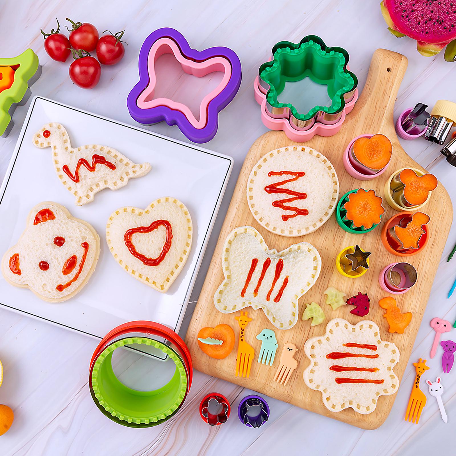 48Pcs Kids Lunch Box Food Decor Set, Cute Cookie Sandwich Cutter & Fruit Picks for Bento Box Accessories