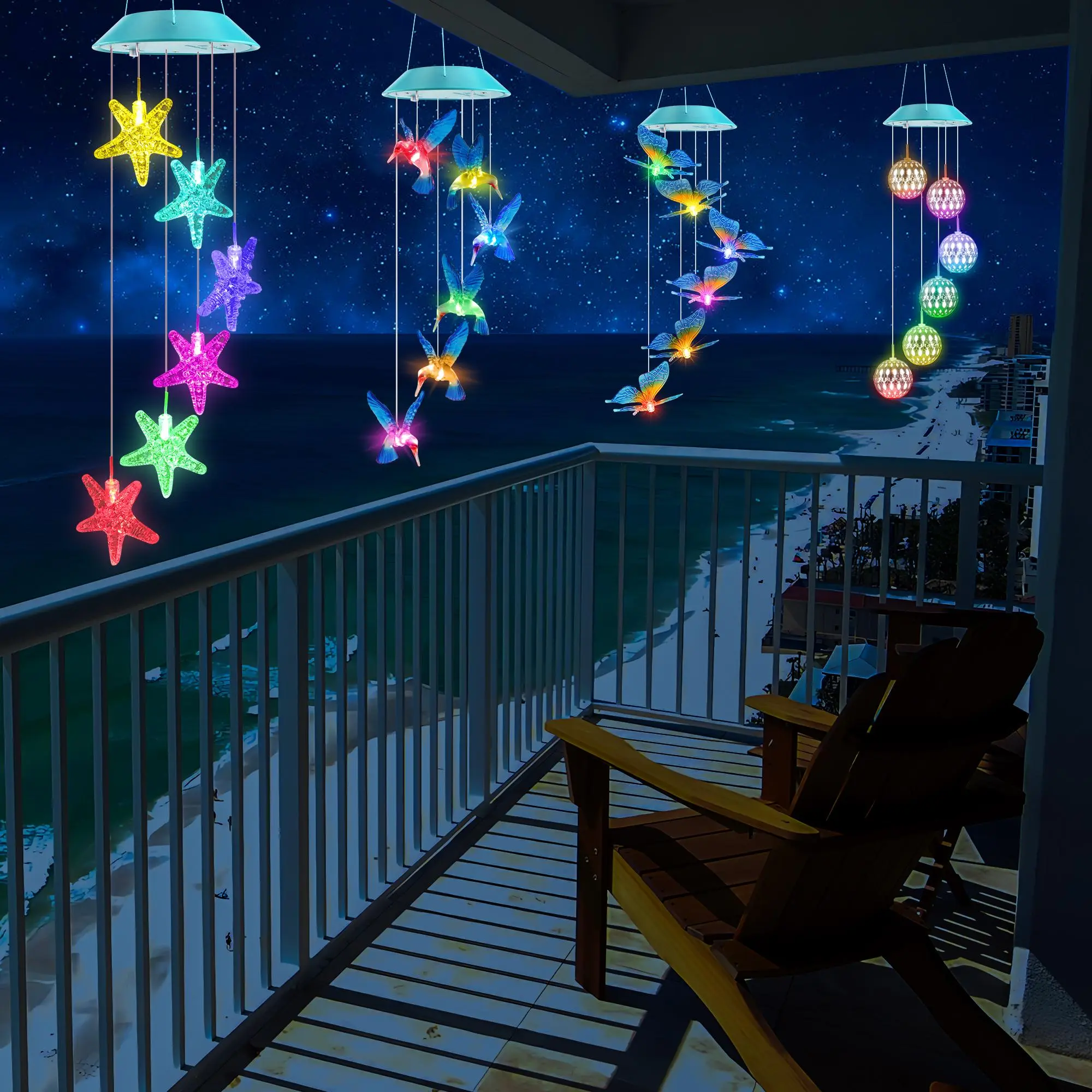 Mother's Day Gift: Backyard LED Lights — Solar-Powered Outdoor Color-Changing Wind Chime Lights. Waterproof Solar LED Night Lights, ideal for outdoor decoration on porches, eaves, gardens, and more