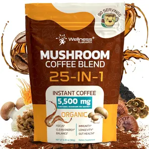 Mushroom Coffee Organic Instant Coffee, 25-in-1, Third-Party Tested Keto Friendly Lions Mane Supplement with Functional Mushrooms – Shiitake, Reishi, Lion’s Mane & More | Smooth, Rich Flavor - 90 Servings