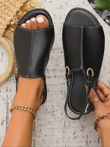 Women's Flat Sandals Casual Fashion Trendy Beach Shoes European Style New 2026 Summer Sparkling Rhinestone Walking Shoes