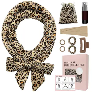 No Heat Curler Set for Healthy Long-Lasting Waves, Ribbon Curls Tool Kit (//leopard Print), Recyclable, Single Pack, Heatless Curling Set, Heatless Hair Curler