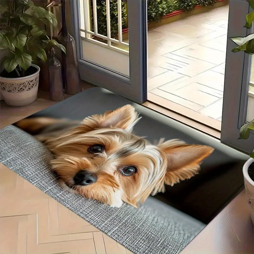 [Back to School] Modern Style Carpet Doormat - Adorable Yorkshire Terrier Design, Rubber Backing for Indoor Holiday Decor - Perfect for Bedroom, Living Room, Kitchen, Fathers Day, Christmas, Halloween, Easter,Pet Lover Gift | Playful Design | Durable