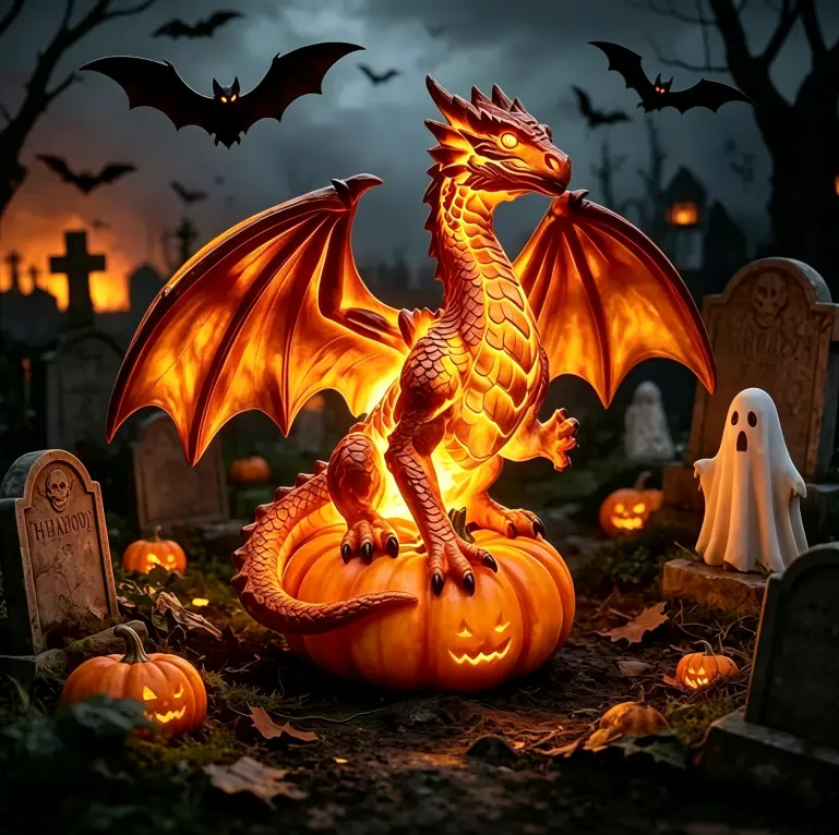 Pumpkin-shaped dragon lantern solar-powered glowing dragon garden decoration LED outdoor courtyard lawn path garden decoration gothic medieval fantasy style gift garden holiday atmosphere decorative light