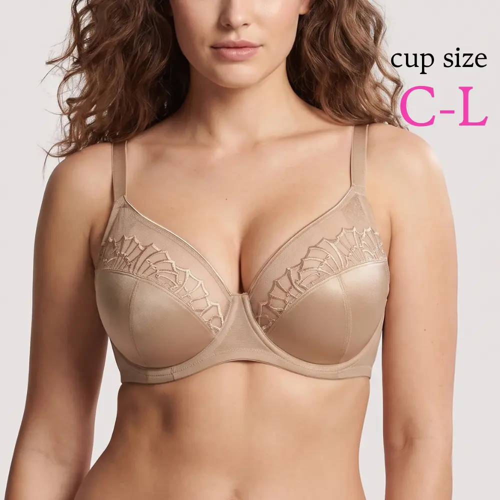 【Live】HSIA Pearl Shimmer Plus Size Up to J/K/L Cup Unlined Scalloped Embroidery Full Coverage Comfort Underwire Non-Padded Minimizer Bra for Big Busted Women