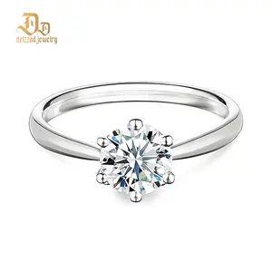 Delzzad 14K Gold-Plated Solitaire Classic Six-Prong Ring Lab-Created Moissanite Engagement Ring Band S925 Sterling Silver Moissanite Jewelry Perfect Christmas Gift