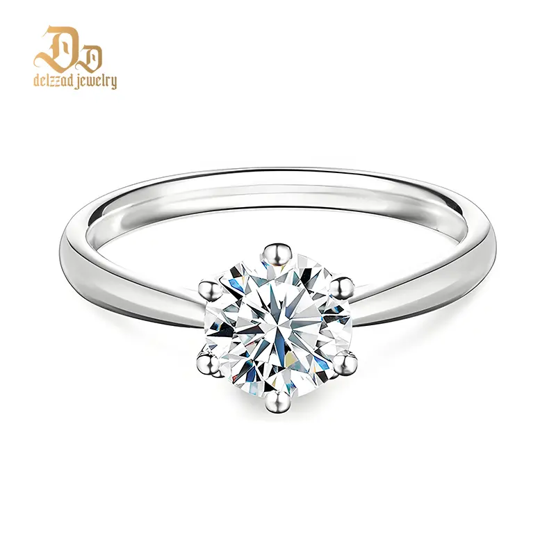 Delzzad S925 Solitaire Classic Six-Prong Ring Lab-Created Moissanite Engagement Ring Band Moissanite Jewelry Perfect Christmas Gift