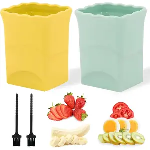 2 Pack Strawberry & Egg Slicer Sharp Stainless Steel Blade Cup Slicer for Soft Fruits Banana Kiwi Quick Fruit Salad Maker Yellow & Green