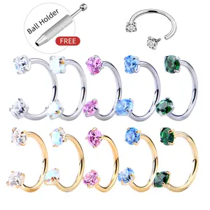 ARPURRAINA Titanium Half Hoop Nose Rings, 20G/18G Horseshoe Nose Ring with Free Ball Holder, Internally Threaded Rhinestones, Daith Cartilage Helix Earring Body Jewelry
