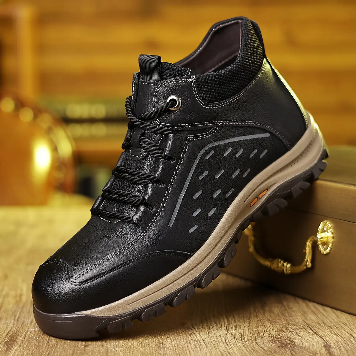 Men's Mid-Top Lace-Up Outdoor Mountaineering Footwear, Casual Athletic Trainer Shoes
