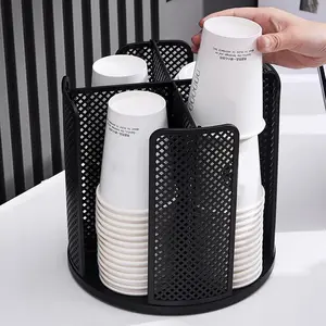 Multifunctional Cup Holder, 4-Compartment Cup Dispenser, Space-Saving Cup Storage Rack, Fits 10oz, 12oz, 16oz Cups and Lids, Cup Holder Organizer, Bathroom Organizing Accessories