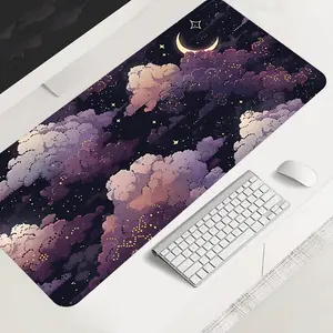 Purple Clouds and Starry Sky Large-Sized Gaming Mouse Pad, Desktop Accessory, Aesthetic Cloudscape Desktop Protection Pad, Anti-Slip Rubber Lock Edge High-Definition Printing, Suitable For Computers, Laptops, Offices, Homes, Gift For Family And Friends
