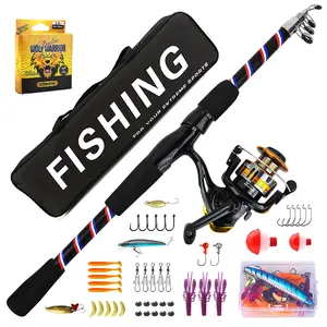 Expandable Fishing Rod Set, Fiberglass Pole + Spinning Reel + Full Fishing Gear + Portable Bag, Freshwater & Saltwater Use, Fishing Supplies, Fishing Tackle