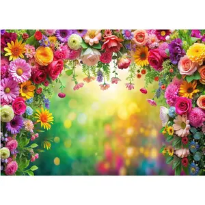 Spring Floral Backdrop Romantic Garden Style Polyester Fabric Photography Background Wrinkle Resistant HD Print Wedding Party Decor Photo Booth