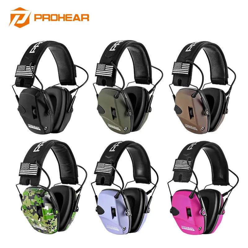 PROHEAR O66 Tactical Shooting Ear Protectors - 4X Amplification, 23dB NRR Shield, IPX4 Water-Resistant, Foldable, Adjustable Earmuffs with Pouch for Range Hunting, Mowing, 4× Sound Boost, Loud Work, Soft Ear Cushions